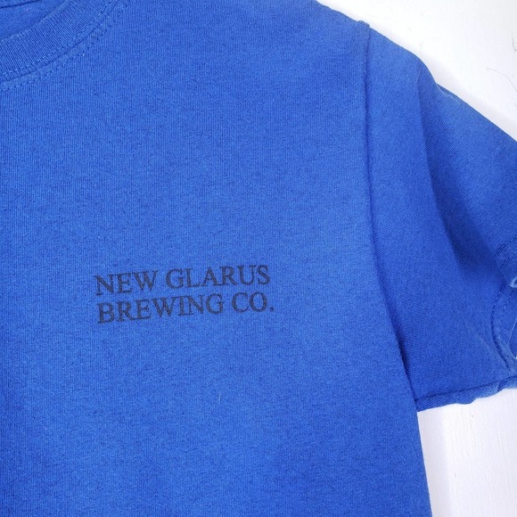 New Glarus Brewing Co Indigenous Short Sleeve Tee S Blue Wisconsin Gildan - Picture 3 of 6